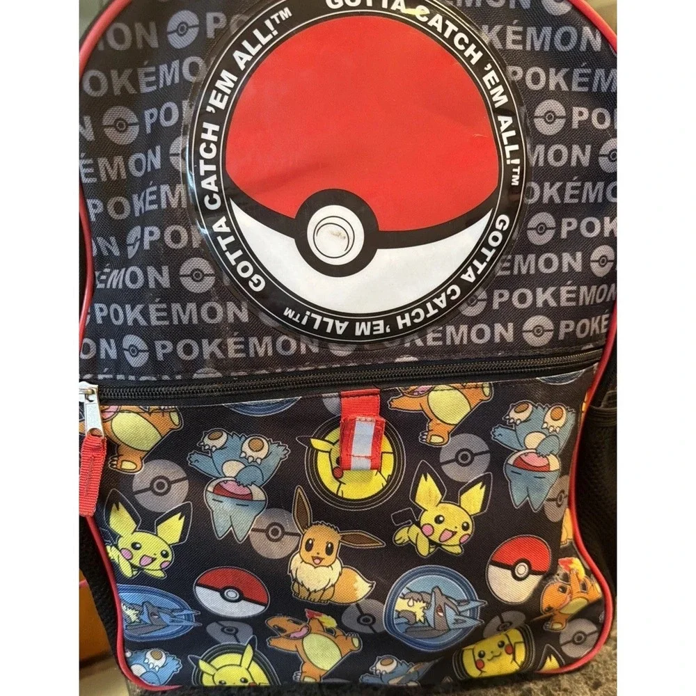 Pokemon Bioworld Pikachu Eevee All Over Print Backpack Black Red School Bag